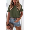image:imagePRETTYGARDEN Womens Short Sleeve Casual T Shirts Cute Ruffle Summer Tops  Round Neck Loose Fit Basic Tee Shirt Business Casual Dressy Blouses Plain Work Tops 2026 Trendy ClothesArmy Green