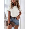 image:imagePRETTYGARDEN Womens Short Sleeve Casual T Shirts Cute Ruffle Summer Tops  Round Neck Loose Fit Basic Tee Shirt Business Casual Dressy Blouses Plain Work Tops 2026 Trendy ClothesWhite