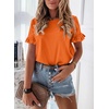 image:imagePRETTYGARDEN Womens Short Sleeve Casual T Shirts Cute Ruffle Summer Tops  Round Neck Loose Fit Basic Tee Shirt Business Casual Dressy Blouses Plain Work Tops 2026 Trendy ClothesOrange