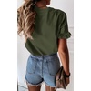image:imagePRETTYGARDEN Womens Short Sleeve Casual T Shirts Cute Ruffle Summer Tops  Round Neck Loose Fit Basic Tee Shirt Business Casual Dressy Blouses Plain Work Tops 2026 Trendy ClothesArmy Green