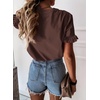 image:imagePRETTYGARDEN Womens Short Sleeve Casual T Shirts Cute Ruffle Summer Tops  Round Neck Loose Fit Basic Tee Shirt Business Casual Dressy Blouses Plain Work Tops 2026 Trendy ClothesCoffee