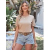 image:imagePRETTYGARDEN Womens Short Sleeve Casual T Shirts Cute Ruffle Summer Tops  Round Neck Loose Fit Basic Tee Shirt Business Casual Dressy Blouses Plain Work Tops 2026 Trendy ClothesKhaki