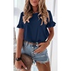 image:imagePRETTYGARDEN Womens Short Sleeve Casual T Shirts Cute Ruffle Summer Tops  Round Neck Loose Fit Basic Tee Shirt Business Casual Dressy Blouses Plain Work Tops 2026 Trendy ClothesNavy