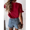 image:imagePRETTYGARDEN Womens Short Sleeve Casual T Shirts Cute Ruffle Summer Tops  Round Neck Loose Fit Basic Tee Shirt Business Casual Dressy Blouses Plain Work Tops 2026 Trendy ClothesWine Red