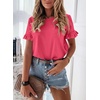 image:imagePRETTYGARDEN Womens Short Sleeve Casual T Shirts Cute Ruffle Summer Tops  Round Neck Loose Fit Basic Tee Shirt Business Casual Dressy Blouses Plain Work Tops 2026 Trendy ClothesWatermelon Red