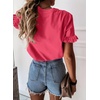 image:imagePRETTYGARDEN Womens Short Sleeve Casual T Shirts Cute Ruffle Summer Tops  Round Neck Loose Fit Basic Tee Shirt Business Casual Dressy Blouses Plain Work Tops 2026 Trendy ClothesWatermelon Red