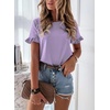 image:imagePRETTYGARDEN Womens Short Sleeve Casual T Shirts Cute Ruffle Summer Tops  Round Neck Loose Fit Basic Tee Shirt Business Casual Dressy Blouses Plain Work Tops 2026 Trendy ClothesPurple