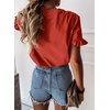 image:imagePRETTYGARDEN Womens Short Sleeve Casual T Shirts Cute Ruffle Summer Tops  Round Neck Loose Fit Basic Tee Shirt Business Casual Dressy Blouses Plain Work Tops 2026 Trendy ClothesOrange Red