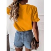 image:imagePRETTYGARDEN Womens Short Sleeve Casual T Shirts Cute Ruffle Summer Tops  Round Neck Loose Fit Basic Tee Shirt Business Casual Dressy Blouses Plain Work Tops 2026 Trendy ClothesTurmeric