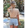image:imagePRETTYGARDEN Womens Short Sleeve Casual T Shirts Cute Ruffle Summer Tops  Round Neck Loose Fit Basic Tee Shirt Business Casual Dressy Blouses Plain Work Tops 2026 Trendy ClothesKhaki