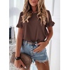 image:imagePRETTYGARDEN Womens Short Sleeve Casual T Shirts Cute Ruffle Summer Tops  Round Neck Loose Fit Basic Tee Shirt Business Casual Dressy Blouses Plain Work Tops 2026 Trendy ClothesCoffee
