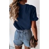 image:imagePRETTYGARDEN Womens Short Sleeve Casual T Shirts Cute Ruffle Summer Tops  Round Neck Loose Fit Basic Tee Shirt Business Casual Dressy Blouses Plain Work Tops 2026 Trendy ClothesNavy