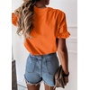 image:imagePRETTYGARDEN Womens Short Sleeve Casual T Shirts Cute Ruffle Summer Tops  Round Neck Loose Fit Basic Tee Shirt Business Casual Dressy Blouses Plain Work Tops 2026 Trendy ClothesOrange