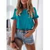 image:imagePRETTYGARDEN Womens Short Sleeve Casual T Shirts Cute Ruffle Summer Tops  Round Neck Loose Fit Basic Tee Shirt Business Casual Dressy Blouses Plain Work Tops 2026 Trendy ClothesPeacock Blue