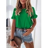 image:imagePRETTYGARDEN Womens Short Sleeve Casual T Shirts Cute Ruffle Summer Tops  Round Neck Loose Fit Basic Tee Shirt Business Casual Dressy Blouses Plain Work Tops 2026 Trendy ClothesGrass Green