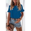 image:imagePRETTYGARDEN Womens Short Sleeve Casual T Shirts Cute Ruffle Summer Tops  Round Neck Loose Fit Basic Tee Shirt Business Casual Dressy Blouses Plain Work Tops 2026 Trendy ClothesRoyal Blue