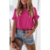 image:imagePRETTYGARDEN Womens Short Sleeve Casual T Shirts Cute Ruffle Summer Tops  Round Neck Loose Fit Basic Tee Shirt Business Casual Dressy Blouses Plain Work Tops 2026 Trendy ClothesRose Red