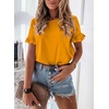 image:imagePRETTYGARDEN Womens Short Sleeve Casual T Shirts Cute Ruffle Summer Tops  Round Neck Loose Fit Basic Tee Shirt Business Casual Dressy Blouses Plain Work Tops 2026 Trendy ClothesTurmeric