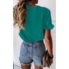 image:imagePRETTYGARDEN Womens Short Sleeve Casual T Shirts Cute Ruffle Summer Tops  Round Neck Loose Fit Basic Tee Shirt Business Casual Dressy Blouses Plain Work Tops 2026 Trendy ClothesBlue Green