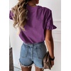 image:imagePRETTYGARDEN Womens Short Sleeve Casual T Shirts Cute Ruffle Summer Tops  Round Neck Loose Fit Basic Tee Shirt Business Casual Dressy Blouses Plain Work Tops 2026 Trendy ClothesDark Purple