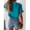 image:imagePRETTYGARDEN Womens Short Sleeve Casual T Shirts Cute Ruffle Summer Tops  Round Neck Loose Fit Basic Tee Shirt Business Casual Dressy Blouses Plain Work Tops 2026 Trendy ClothesPeacock Blue