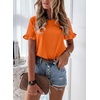 image:imagePRETTYGARDEN Womens Short Sleeve Casual T Shirts Cute Ruffle Summer Tops  Round Neck Loose Fit Basic Tee Shirt Business Casual Dressy Blouses Plain Work Tops 2026 Trendy ClothesOrange
