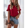 image:imagePRETTYGARDEN Womens Short Sleeve Casual T Shirts Cute Ruffle Summer Tops  Round Neck Loose Fit Basic Tee Shirt Business Casual Dressy Blouses Plain Work Tops 2026 Trendy ClothesWine Red