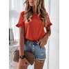 image:imagePRETTYGARDEN Womens Short Sleeve Casual T Shirts Cute Ruffle Summer Tops  Round Neck Loose Fit Basic Tee Shirt Business Casual Dressy Blouses Plain Work Tops 2026 Trendy ClothesOrange Red
