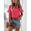 image:imagePRETTYGARDEN Womens Short Sleeve Casual T Shirts Cute Ruffle Summer Tops  Round Neck Loose Fit Basic Tee Shirt Business Casual Dressy Blouses Plain Work Tops 2026 Trendy ClothesWatermelon Red