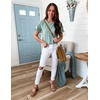 image:imagePRETTYGARDEN Womens Short Sleeve Casual T Shirts Cute Ruffle Summer Tops  Round Neck Loose Fit Basic Tee Shirt Business Casual Dressy Blouses Plain Work Tops 2026 Trendy ClothesGreen