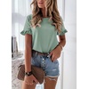 image:imagePRETTYGARDEN Womens Short Sleeve Casual T Shirts Cute Ruffle Summer Tops  Round Neck Loose Fit Basic Tee Shirt Business Casual Dressy Blouses Plain Work Tops 2026 Trendy ClothesGreen