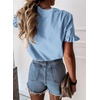 image:imagePRETTYGARDEN Womens Short Sleeve Casual T Shirts Cute Ruffle Summer Tops  Round Neck Loose Fit Basic Tee Shirt Business Casual Dressy Blouses Plain Work Tops 2026 Trendy ClothesLight Blue