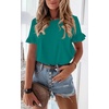 image:imagePRETTYGARDEN Womens Short Sleeve Casual T Shirts Cute Ruffle Summer Tops  Round Neck Loose Fit Basic Tee Shirt Business Casual Dressy Blouses Plain Work Tops 2026 Trendy ClothesBlue Green