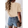 image:imagePRETTYGARDEN Womens Short Sleeve Casual T Shirts Cute Ruffle Summer Tops  Round Neck Loose Fit Basic Tee Shirt Business Casual Dressy Blouses Plain Work Tops 2026 Trendy ClothesApricot