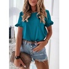 image:imagePRETTYGARDEN Womens Short Sleeve Casual T Shirts Cute Ruffle Summer Tops  Round Neck Loose Fit Basic Tee Shirt Business Casual Dressy Blouses Plain Work Tops 2026 Trendy ClothesDark Blue