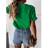 image:imagePRETTYGARDEN Womens Short Sleeve Casual T Shirts Cute Ruffle Summer Tops  Round Neck Loose Fit Basic Tee Shirt Business Casual Dressy Blouses Plain Work Tops 2026 Trendy ClothesGrass Green