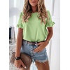 image:imagePRETTYGARDEN Womens Short Sleeve Casual T Shirts Cute Ruffle Summer Tops  Round Neck Loose Fit Basic Tee Shirt Business Casual Dressy Blouses Plain Work Tops 2026 Trendy ClothesLight Green