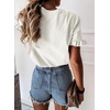 image:imagePRETTYGARDEN Womens Short Sleeve Casual T Shirts Cute Ruffle Summer Tops  Round Neck Loose Fit Basic Tee Shirt Business Casual Dressy Blouses Plain Work Tops 2026 Trendy ClothesWhite