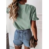 image:imagePRETTYGARDEN Womens Short Sleeve Casual T Shirts Cute Ruffle Summer Tops  Round Neck Loose Fit Basic Tee Shirt Business Casual Dressy Blouses Plain Work Tops 2026 Trendy ClothesGreen