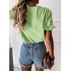 image:imagePRETTYGARDEN Womens Short Sleeve Casual T Shirts Cute Ruffle Summer Tops  Round Neck Loose Fit Basic Tee Shirt Business Casual Dressy Blouses Plain Work Tops 2026 Trendy ClothesLight Green