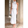 image:imagePRETTYGARDEN Womens Summer Satin Maxi Cocktail Dress  Silk FabricSleeveless Mock NeckFit and FlareAsymmetrical Long DressesElegant FormalWedding Guest PartyCruise OutfitsWhite