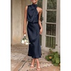 image:imagePRETTYGARDEN Womens Summer Satin Maxi Cocktail Dress  Silk FabricSleeveless Mock NeckFit and FlareAsymmetrical Long DressesElegant FormalWedding Guest PartyCruise OutfitsDark Navy