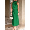 image:imagePRETTYGARDEN Womens Summer Satin Maxi Cocktail Dress  Silk FabricSleeveless Mock NeckFit and FlareAsymmetrical Long DressesElegant FormalWedding Guest PartyCruise OutfitsGreen