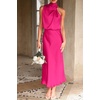 image:imagePRETTYGARDEN Womens Summer Satin Maxi Cocktail Dress  Silk FabricSleeveless Mock NeckFit and FlareAsymmetrical Long DressesElegant FormalWedding Guest PartyCruise OutfitsRose Red