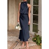 image:imagePRETTYGARDEN Womens Summer Satin Maxi Cocktail Dress  Silk FabricSleeveless Mock NeckFit and FlareAsymmetrical Long DressesElegant FormalWedding Guest PartyCruise OutfitsDark Navy