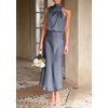 image:imagePRETTYGARDEN Womens Summer Satin Maxi Cocktail Dress  Silk FabricSleeveless Mock NeckFit and FlareAsymmetrical Long DressesElegant FormalWedding Guest PartyCruise OutfitsGrey Blue