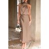 image:imagePRETTYGARDEN Womens Summer Satin Maxi Cocktail Dress  Silk FabricSleeveless Mock NeckFit and FlareAsymmetrical Long DressesElegant FormalWedding Guest PartyCruise OutfitsChampagne