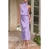 image:imagePRETTYGARDEN Womens Summer Satin Maxi Cocktail Dress  Silk FabricSleeveless Mock NeckFit and FlareAsymmetrical Long DressesElegant FormalWedding Guest PartyCruise OutfitsPurple