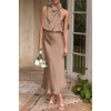 image:imagePRETTYGARDEN Womens Summer Satin Maxi Cocktail Dress  Silk FabricSleeveless Mock NeckFit and FlareAsymmetrical Long DressesElegant FormalWedding Guest PartyCruise OutfitsChampagne