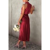 image:imagePRETTYGARDEN Womens Summer Satin Maxi Cocktail Dress  Silk FabricSleeveless Mock NeckFit and FlareAsymmetrical Long DressesElegant FormalWedding Guest PartyCruise OutfitsDark Wine Red